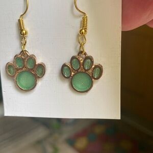 Green Paw Print Earrings
